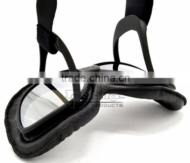 BJ-GT-007 New Arrival Black Leather Goggles Motorcycle with Clear Lens