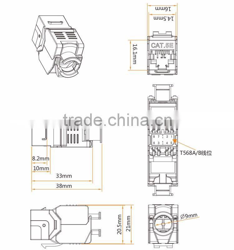 rj45 cat6A keystone jack, cat7 rj45 modular jack, female keystone jack