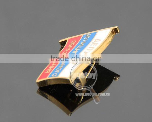 Custom Patriotism Theme Banner Safety-pin Emblem Gold Plated Engraved Metal Enamel Russia National Flag Pin Badge
