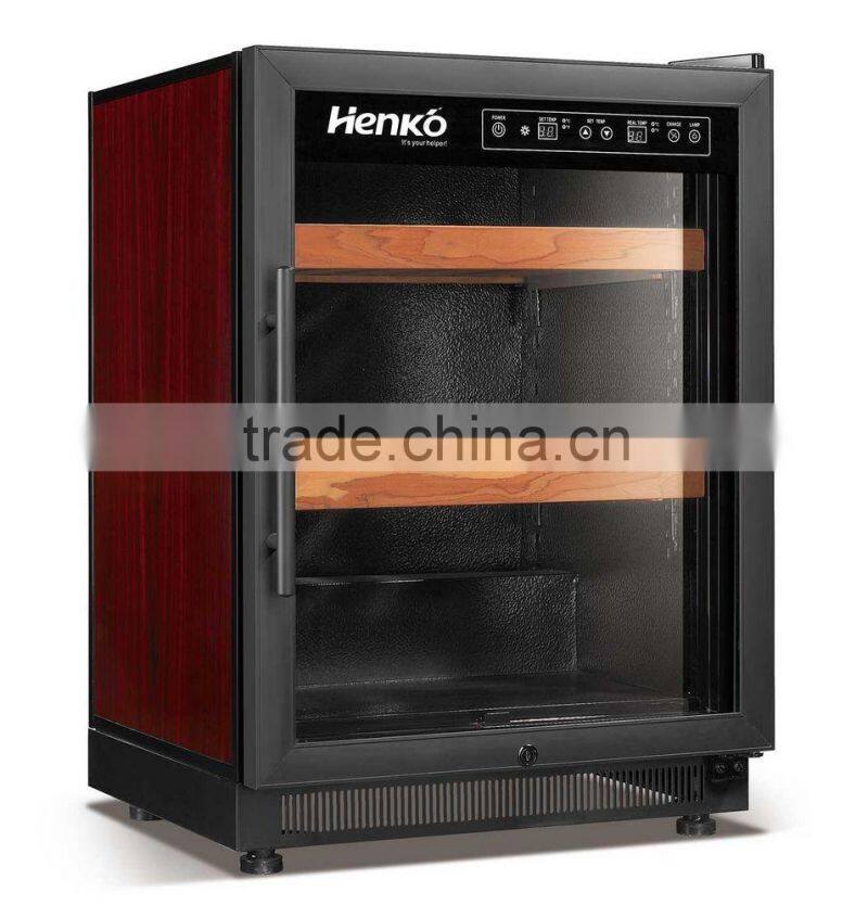 red wood grain compressor wine refrigerator