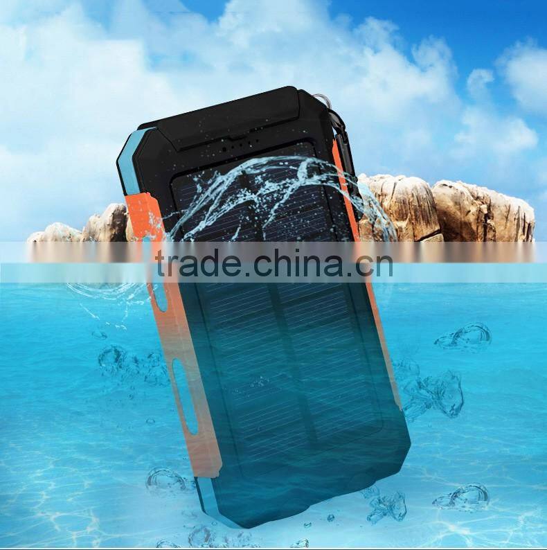 Promotional solar energy mobile phone charger ip67 waterproof power bank 8000mah