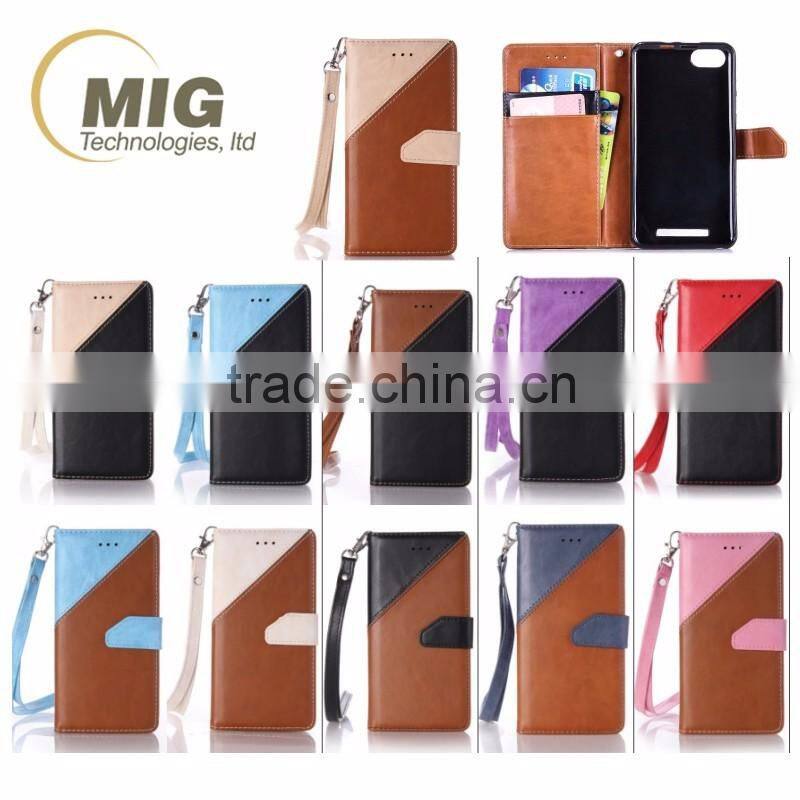 Double color PU wallet leather case with strap stand case with inside TPU phone case for iphone 6s 6s plus