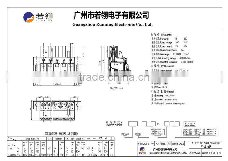 Stainless Steel 5 Pin Terminal Block Pluggable Pitch 5.08mm