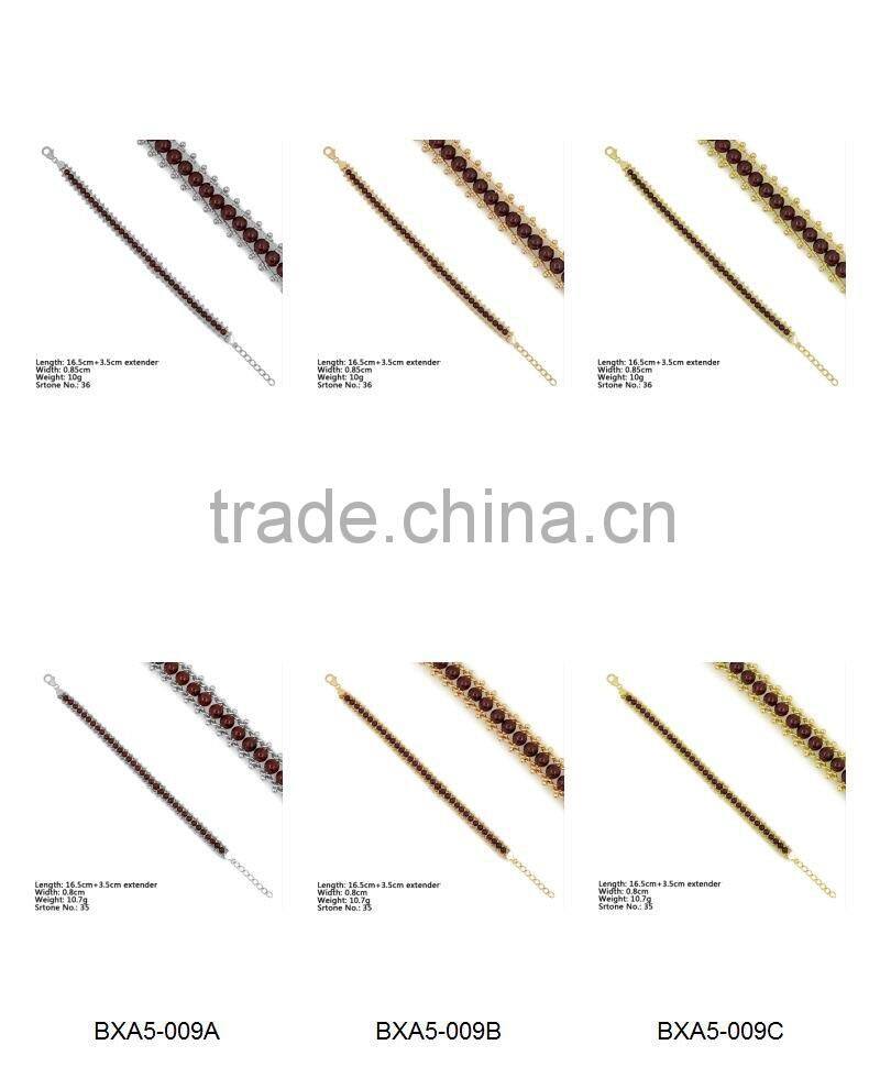 BXA5-008 925 Sterling Silver Jewelry, Silver garnet Bracelet, Heavy Sterling Silver with Red Garnet