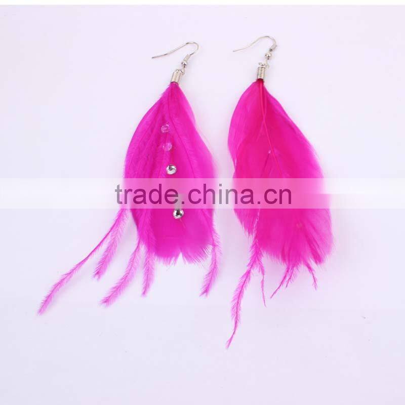 Sky blue Long feather earring with cheap feather dangle drop earring for girls wholesale