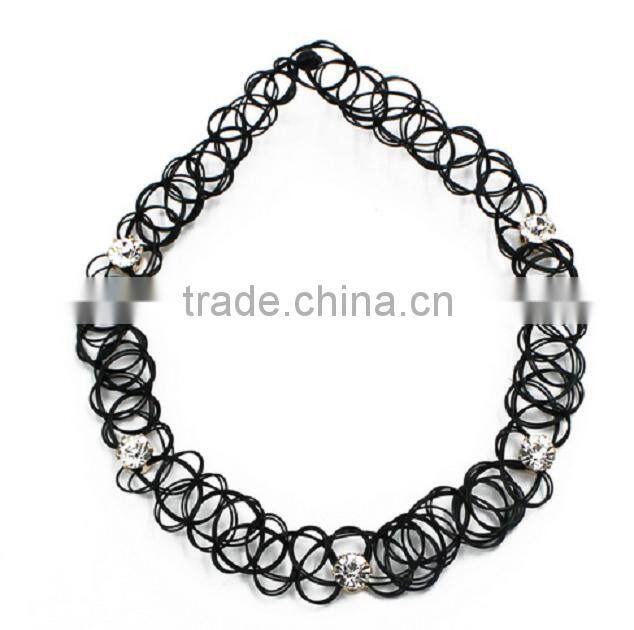Fashion custom design 90s tattoo choker plastic crystal bead necklace