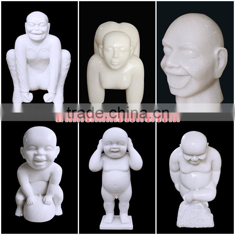 Sitting Naked Man Statue White Marble Stone Sculpture Hand Sculpture Carved