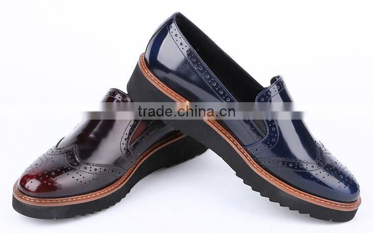 Cheap wholesale fashion burnished polish genuine leather lace up women shoes