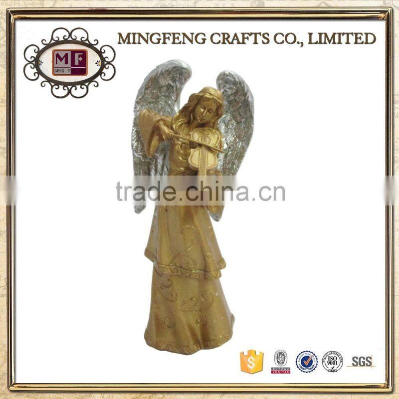 Set of 4 glod resin angel play musical instruments