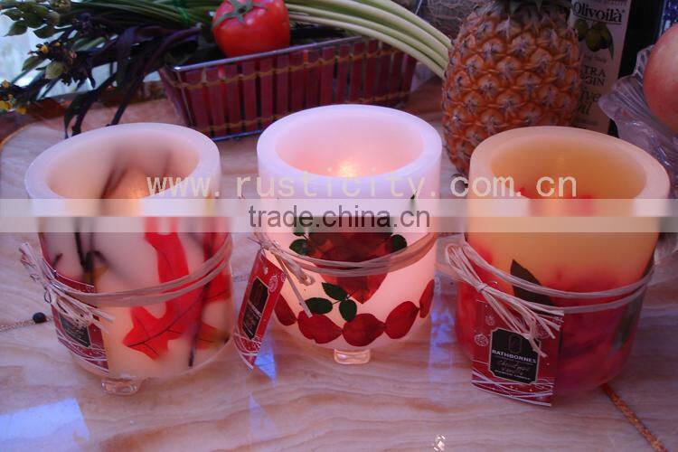 Handmade beautiful printing pillar LED candles for wedding souvenirs