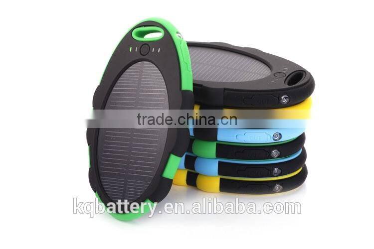 solar mobile charger, 5000 mah portable dual usb waterproof power bank