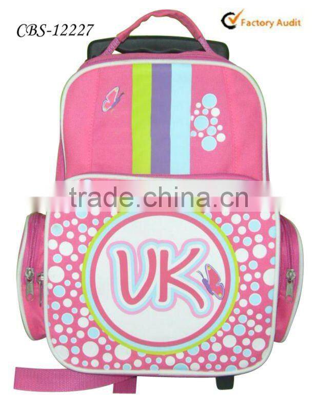 2015 Lovely girls movelable school trolley bag