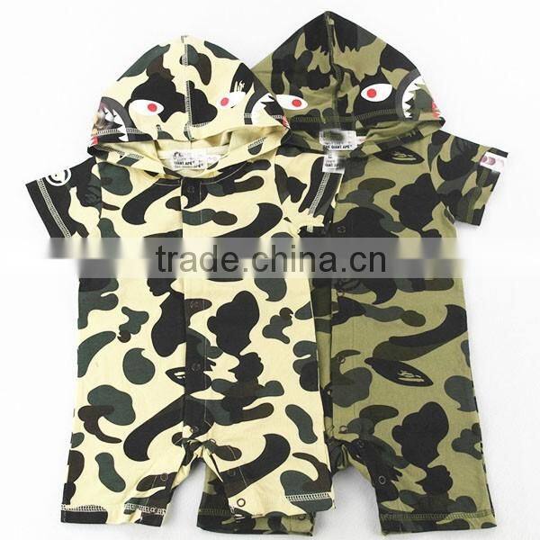 Hot selling short sleeve baby cotton hoodie bodysuit