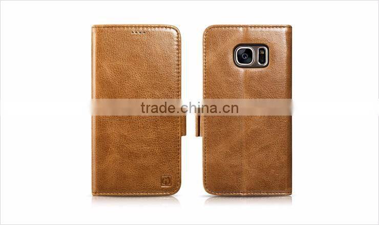 ICARER Genuine Leather Wallet Case for Samsung Galaxy S7 with Card Slots and Stand Function