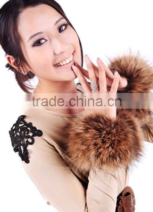 Fashion Girls Genuine Raccoon Fur Cuff for Wrist Arm Warmer