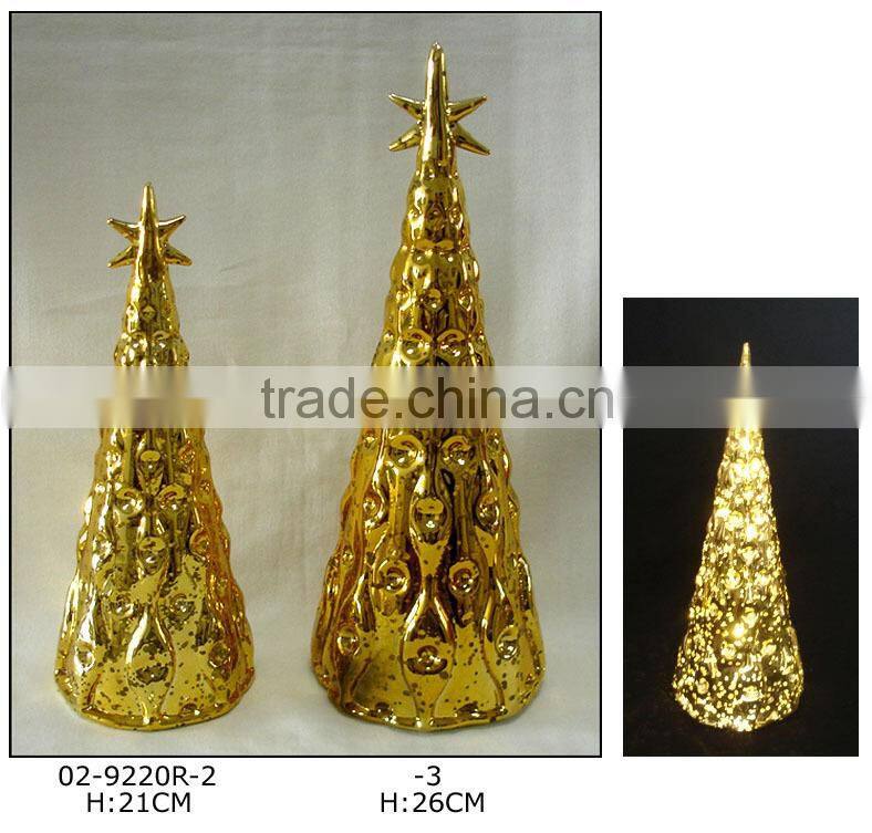 Hand Painted Glass Golden Christmas Tree Top with LED Light