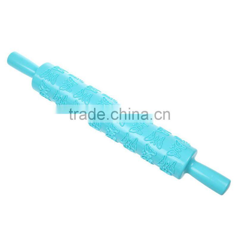 Reposteria Kitchen Non-Stick Embossed butterfly Plastic Rolling Pin Fondant decorating Dough Roller baking tools