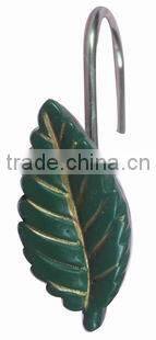 plant design shower curtain with12 pcs decorative resin hooks