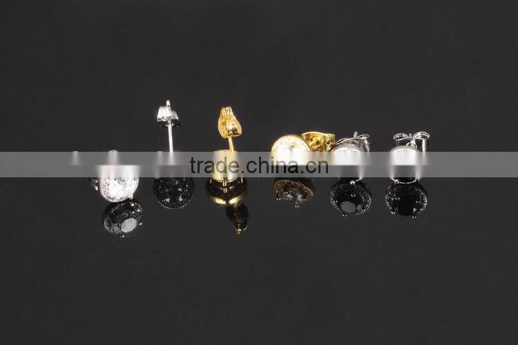 KSTONE 2015 shiny white gold stud earring with CZ black stone