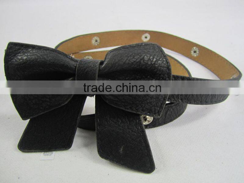 black color PU leather bowknot design dress ornament belt for girl