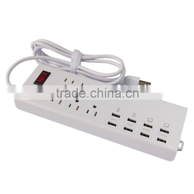 HUNDA OEM/ODM Service 5.9ft White US Plug Universal 6 Outlet Power Extension Socket with 8 USB Charger for Samsung for Iphone