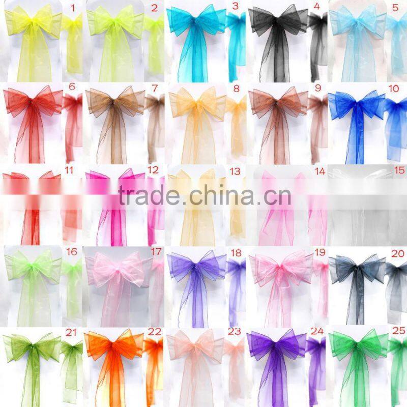 20*275cm In Stock Wedding Organza Cheap Wedding Chair Cover Sashes Sash Party Banquet Decoration Bow Colours