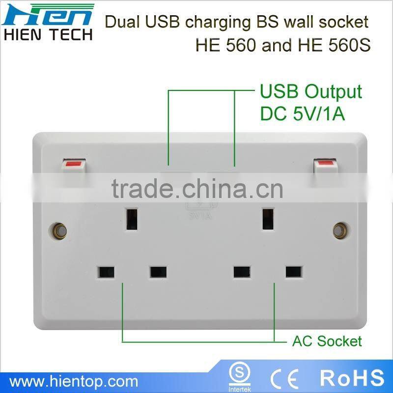 13A electricial wall socket Universal 5 pin usb plug/usb socket/usb wall socket