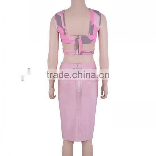 2015 Europe fashion two piece sex bandage dress high quality ladies tight ladies brand bandage dress