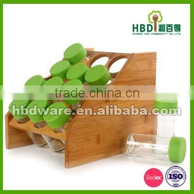Buy glass spice set with bamboo rack ,spices glass container set,candle jars wholesale