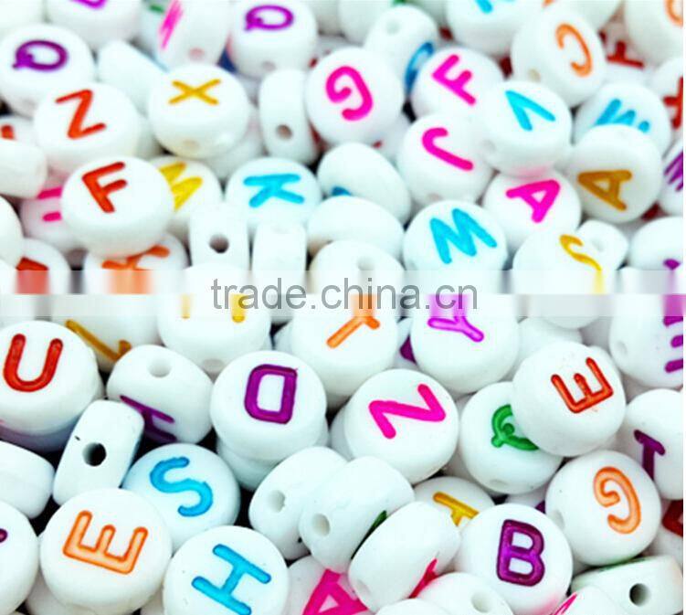 wholesale kids round loose acrylic letter alphabet 4x7mm white beads with colorful letter