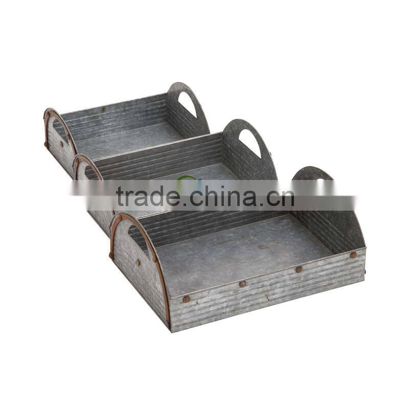 Shabby Metal Drinks Tray with 2 Metal Handles