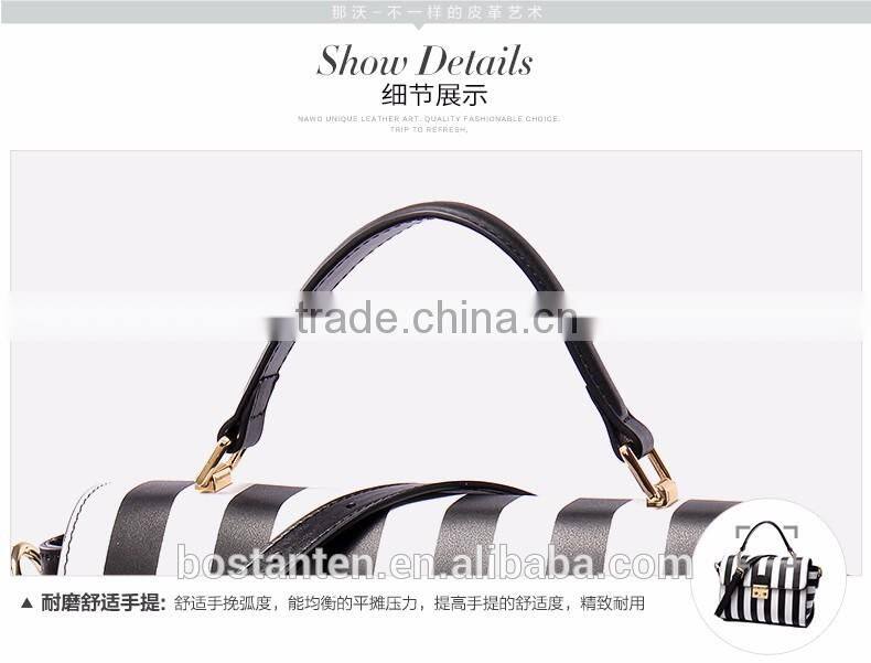 Striped design women handbag leather tote bag lock metal buckle