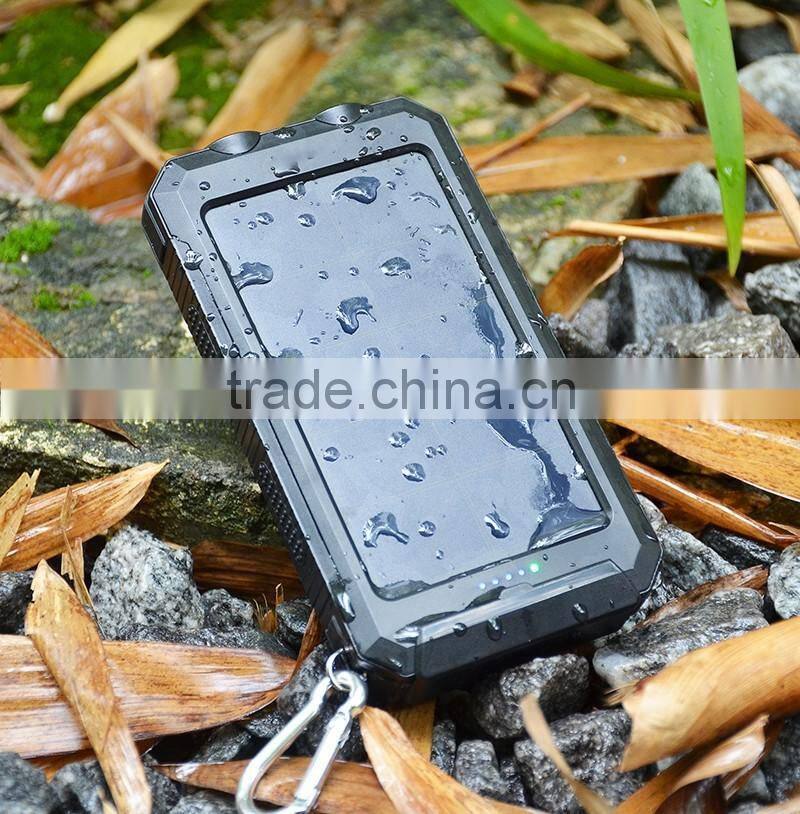 2016 New IP68 waterproof 10000mah mobile solar charger power bank with led light