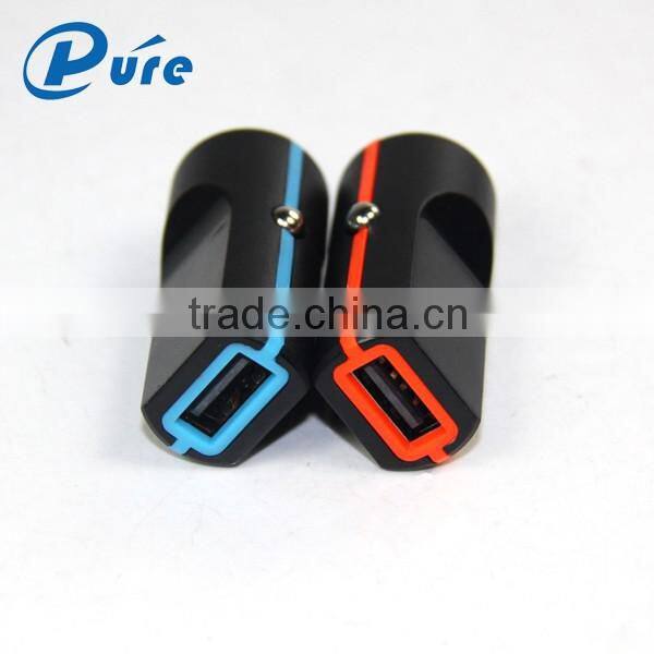 DC 5V 1A/2.4A colorful usb mini car charger with blue LED indication