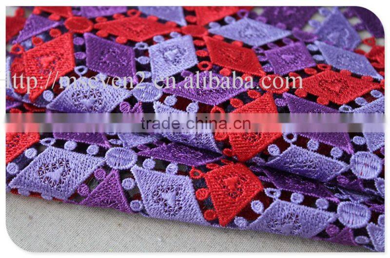 Fashional two colors plaid embroidery african french lace fabric water soluble