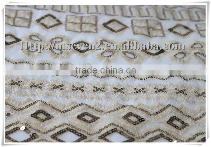wholesale gold sequin embroidery sequin net fabric