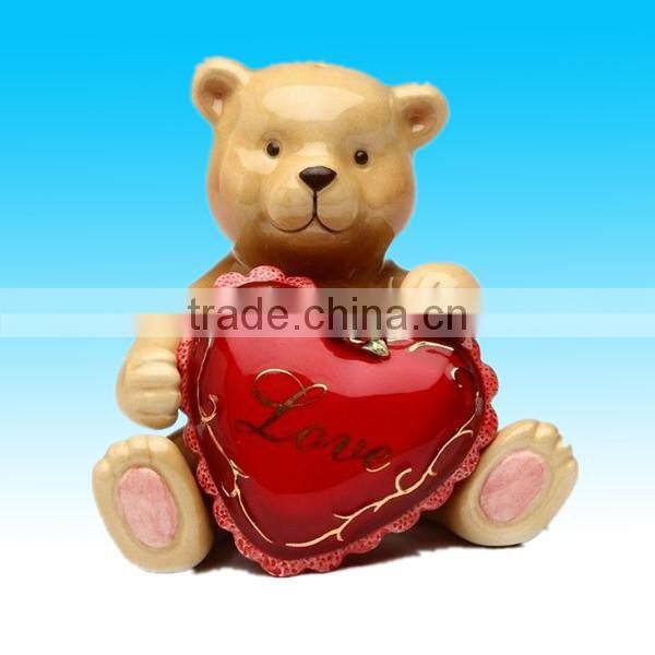 ceramic hand painted heart shaped valentine teddy bear
