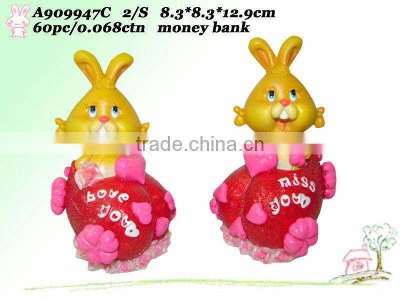 Resin Yellow rabbit money bank gift , QQ Valentine's Day