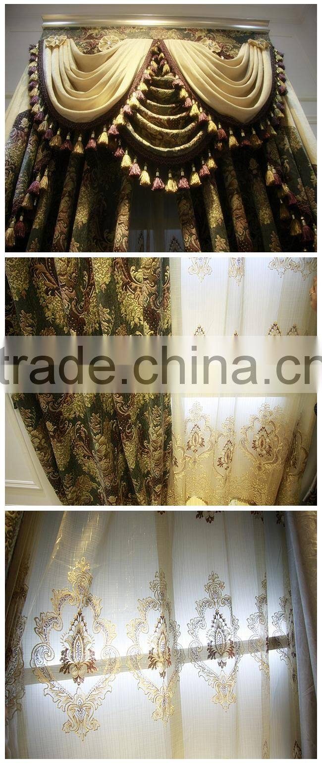Antique French Style Living Room Pleat Blackout Curtains with Attached Valance