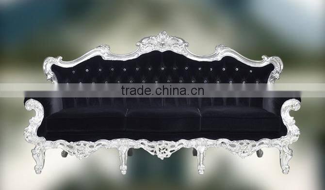 Luxury decorated living room wooden sofa set covered by lint in black color