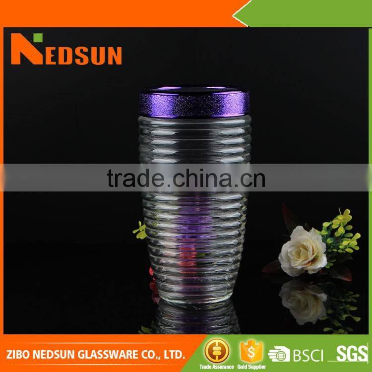 Cheap honey perserving customized storage glass jar with purple lid