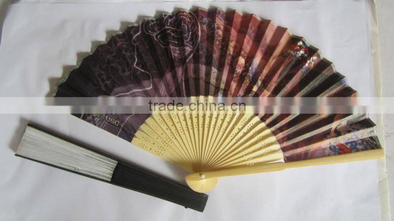 New Desgin Full Logo Printing Fabric Bamboo Fan