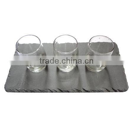 rough edge slate placemat with glass tumbler