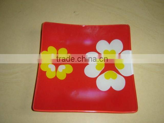 Colorful flower printing glass square plate
