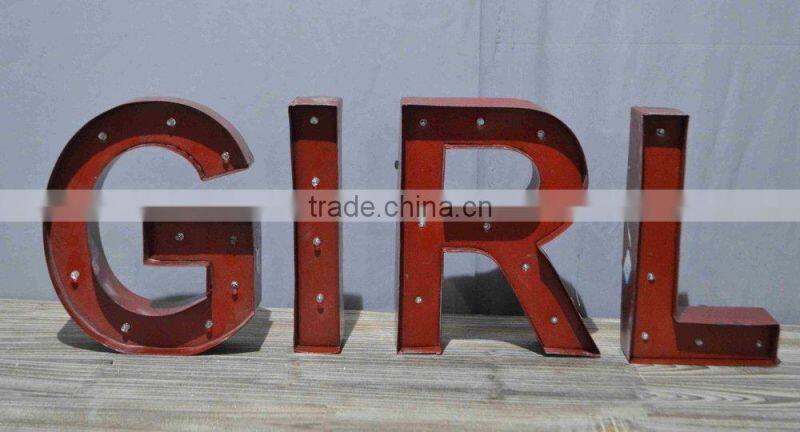 antique line distressed MDF letter with LED lighted, lighted wooden letter