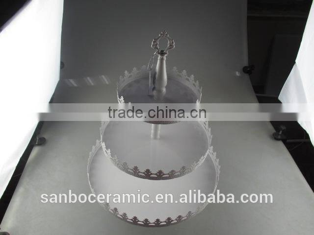 Wedding Cake Stand White Antique Style Cake Plate Three Tier with Lace Design, Iron Cake Stand