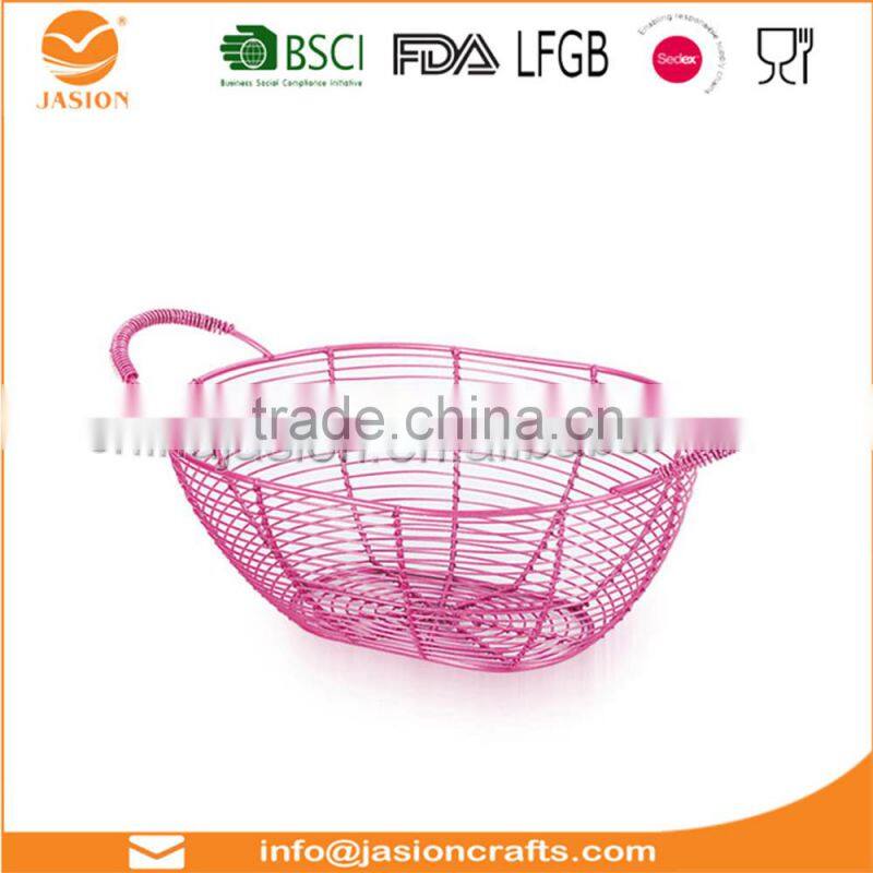 Oval Wire Baskets garlic fruit Storage Rustic Trugs Wood Handle Eggs basket