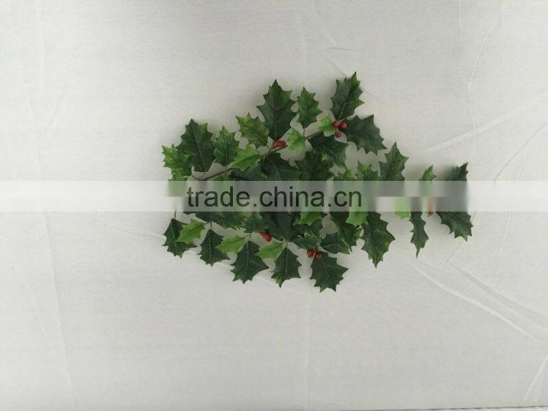 Artificial holly plant branch with red berries