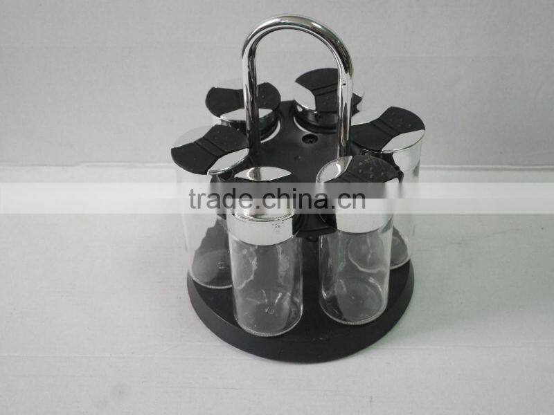 6 pcs glass spice jar set with plastic stand