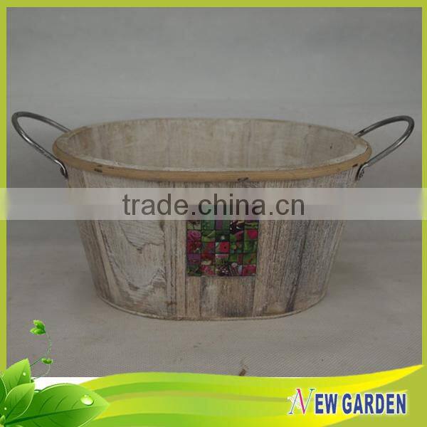 French Style Decorative Big Elegant Delicate Round Rustic Wood Flower Pot